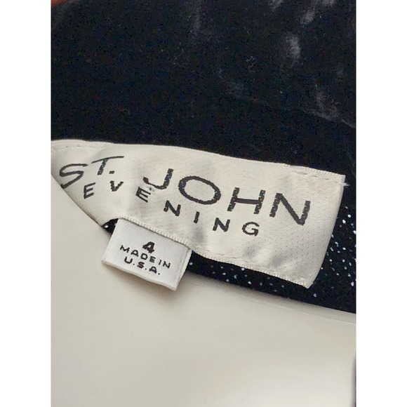 ELEGANT ST JOHN BLACK KNIT EVENING JACKET, SIZE 4, Velour / Velvet Trim Santana - Picture 11 of 16